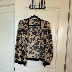 West Kei cream and black floral thin bomber sweater size L